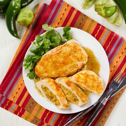 Green Chile & Cheese Stuffed Chicken with Verde Sauce